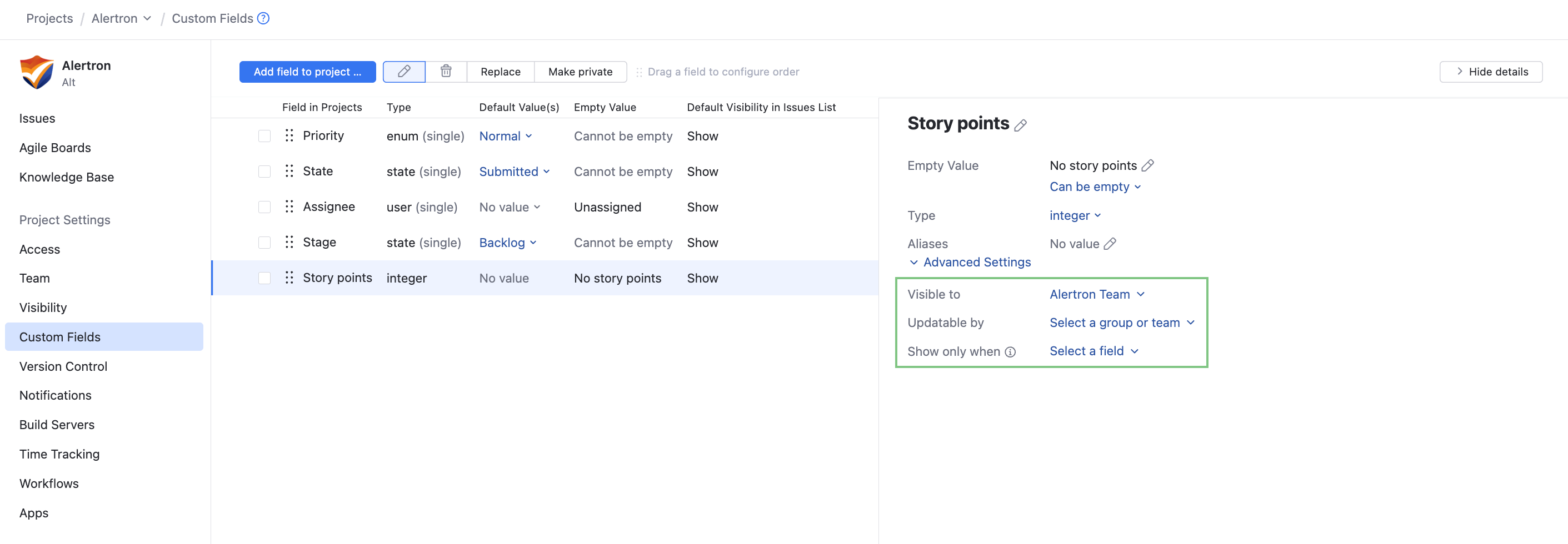 Group-based field visibility settings. Group-based field visibility settings.