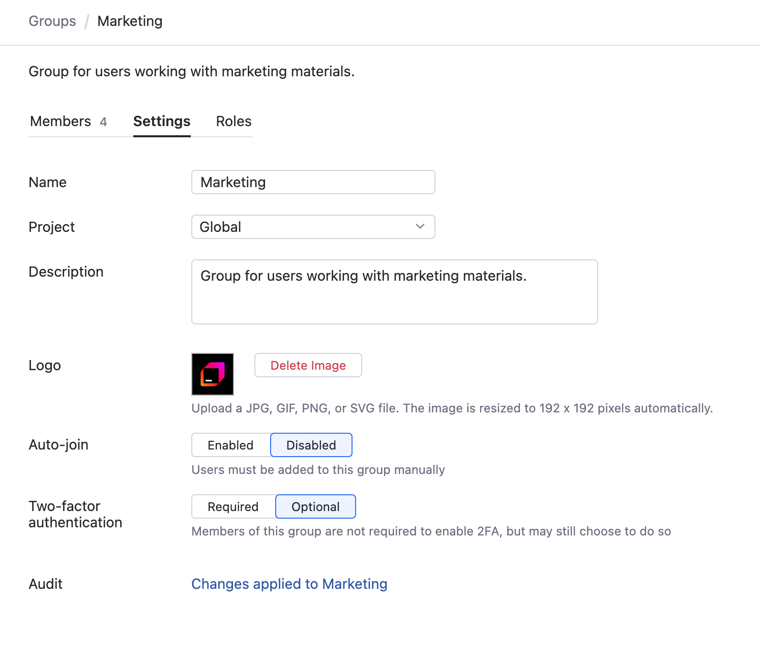 Group profile settings Group profile settings
