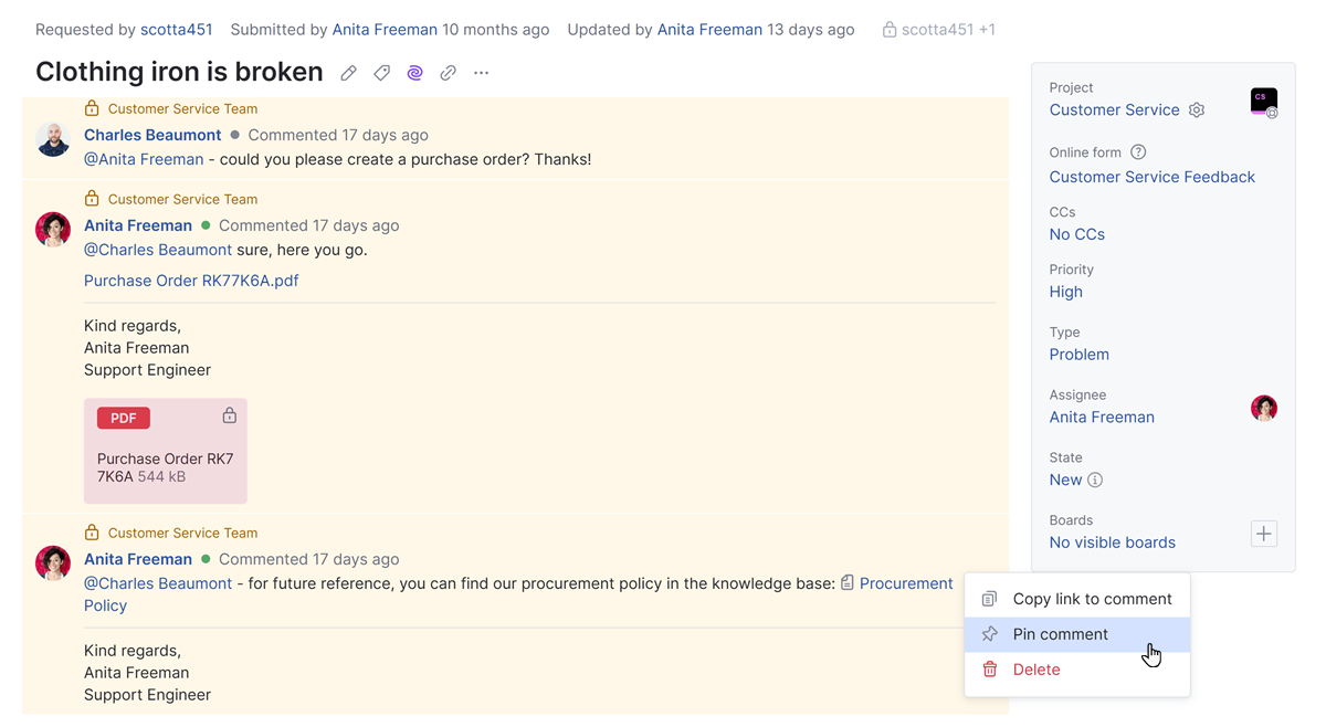 Helpdesk pinned comment Helpdesk pinned comment