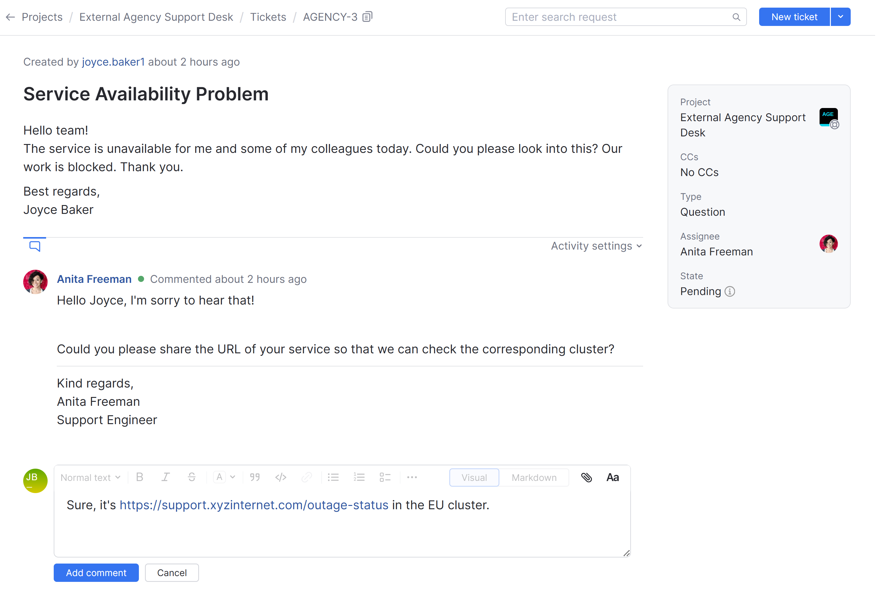 Reply to a ticket in YouTrack Reply to a ticket in YouTrack