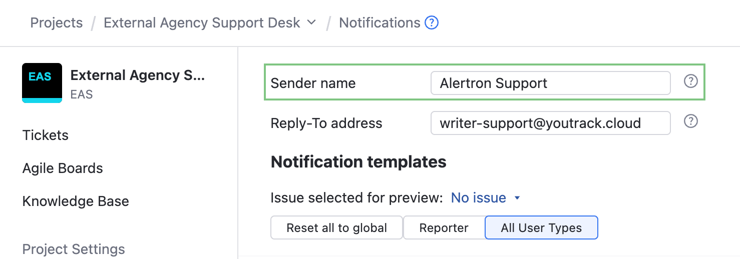 The setting for storing a custom sender name. The setting for storing a custom sender name.