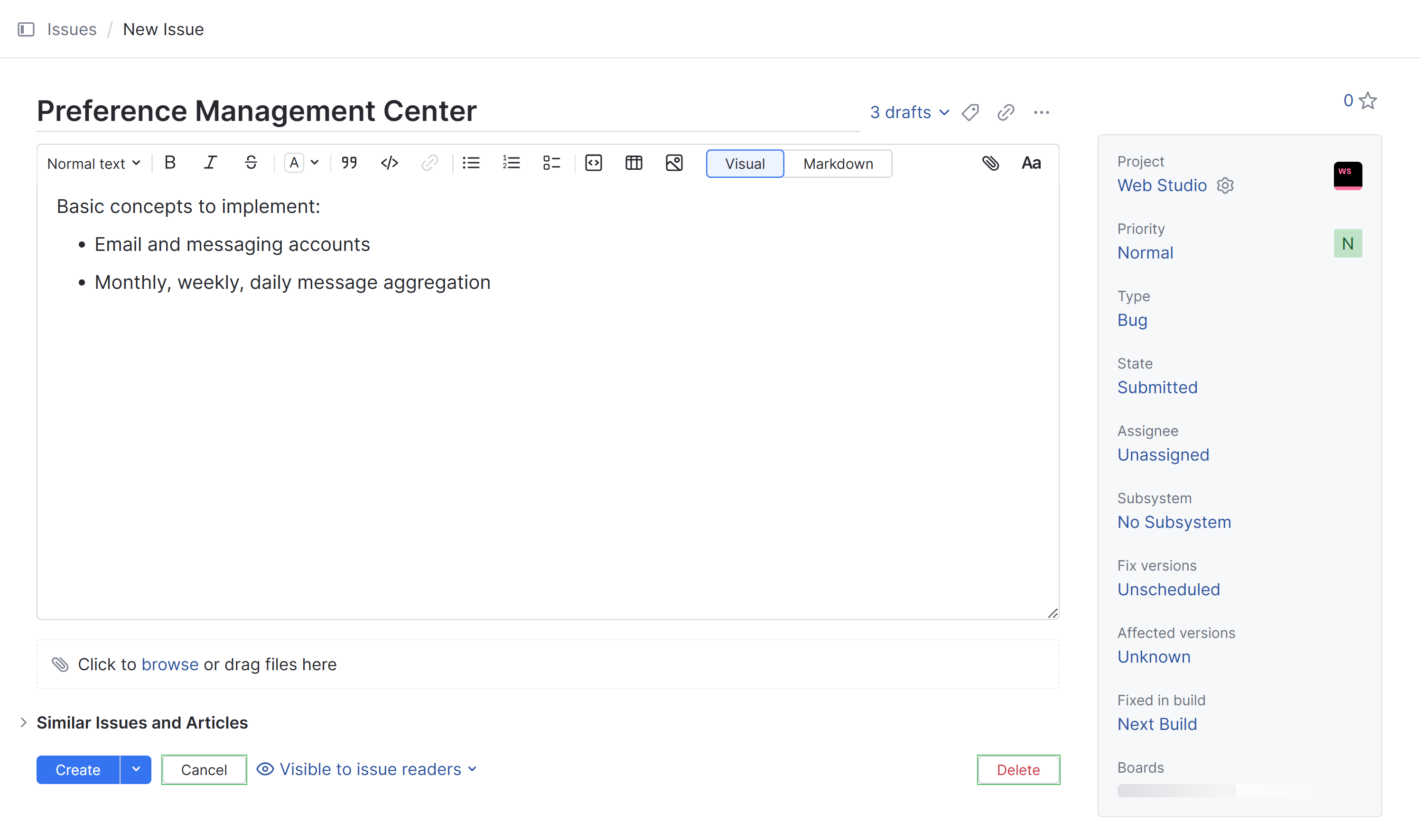 Issue draft options Issue draft options