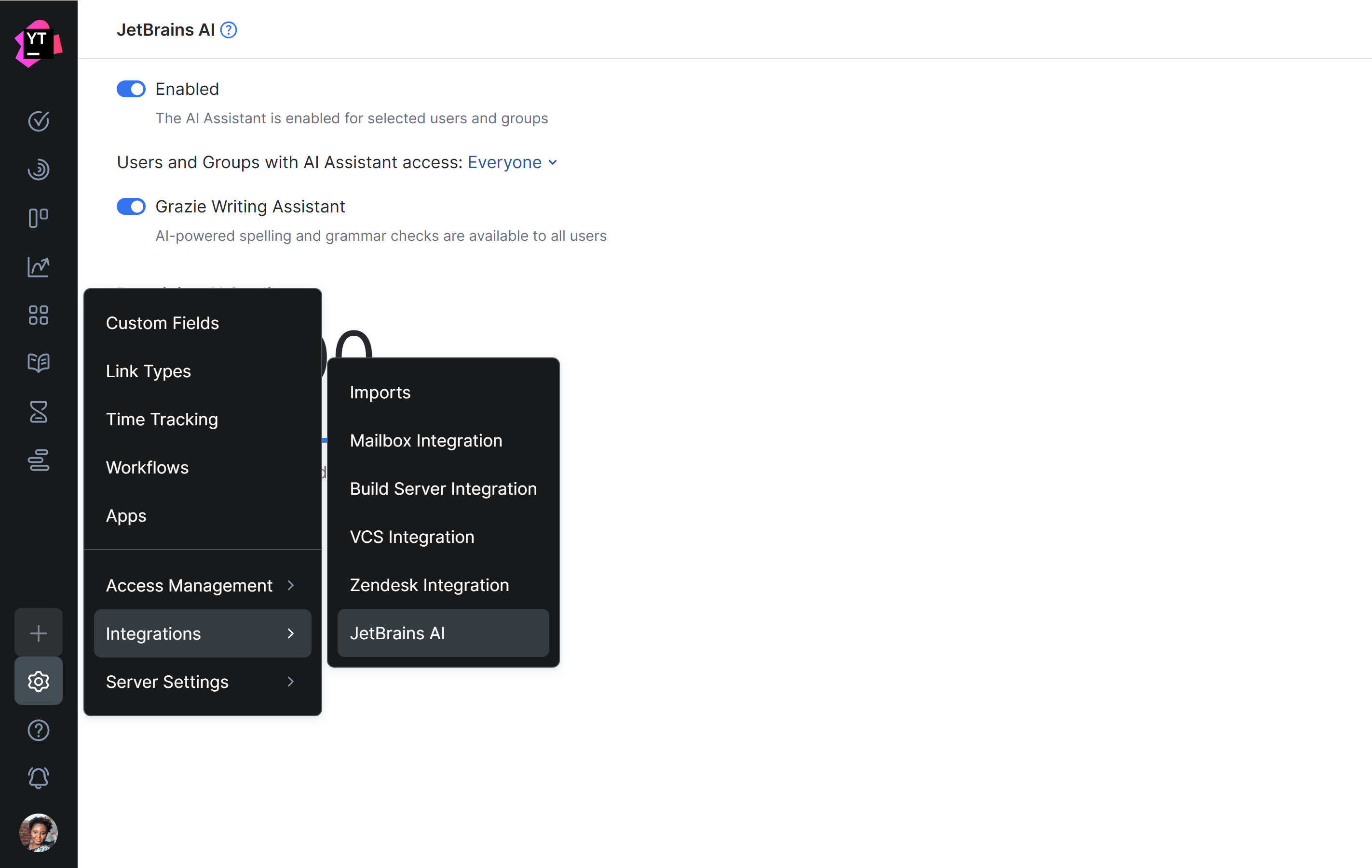 JetBrains AI Integration settings. JetBrains AI Integration settings.
