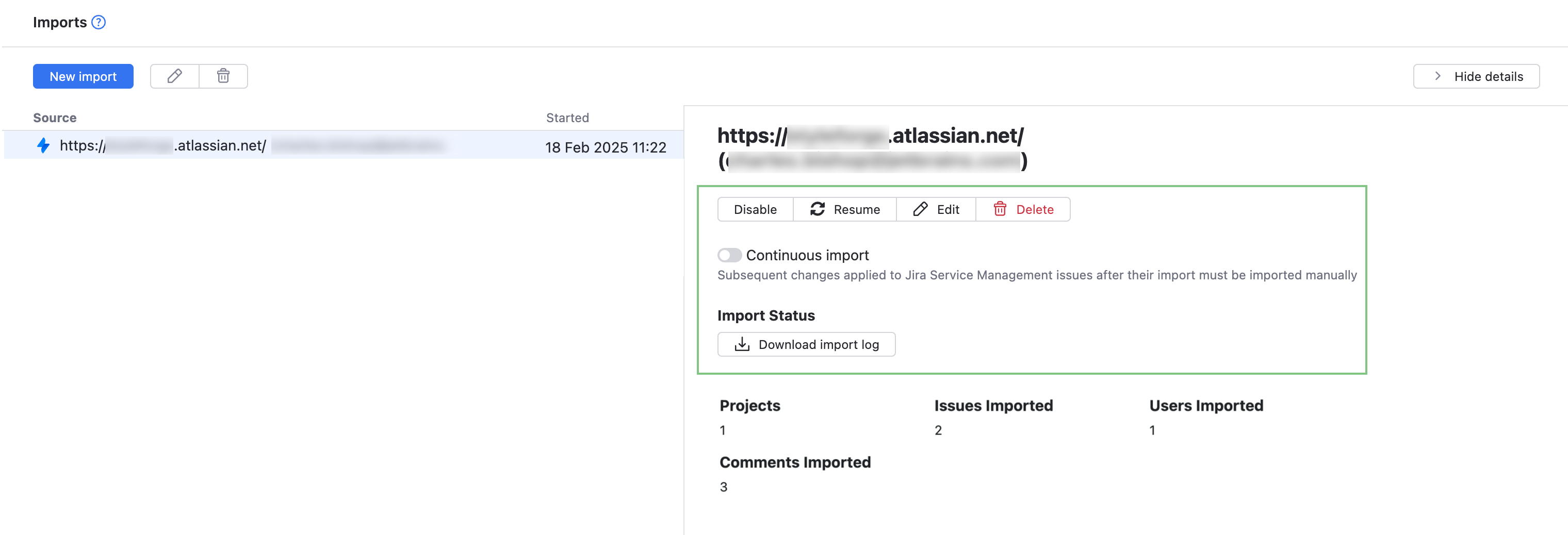 Import results Import results