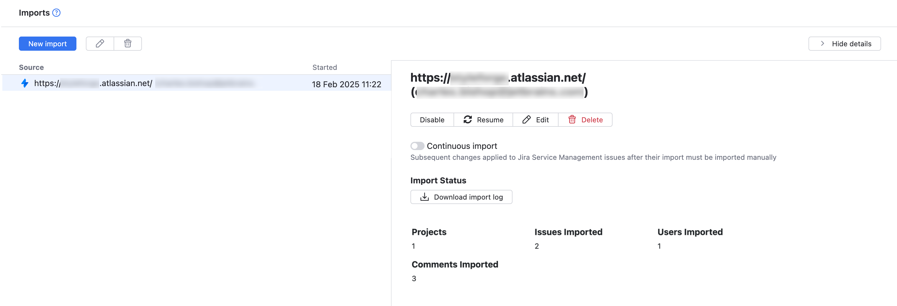 Import results Import results