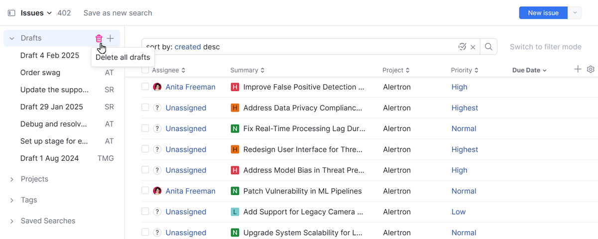 A list of issue drafts. A list of issue drafts.