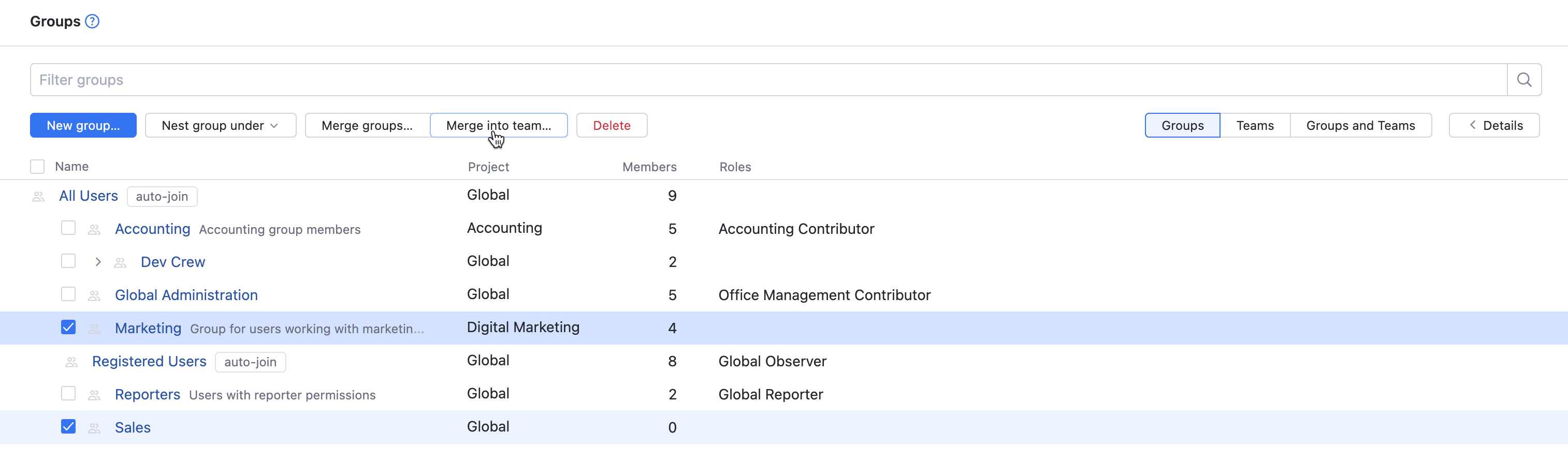 Merge multiple groups into team Merge multiple groups into team
