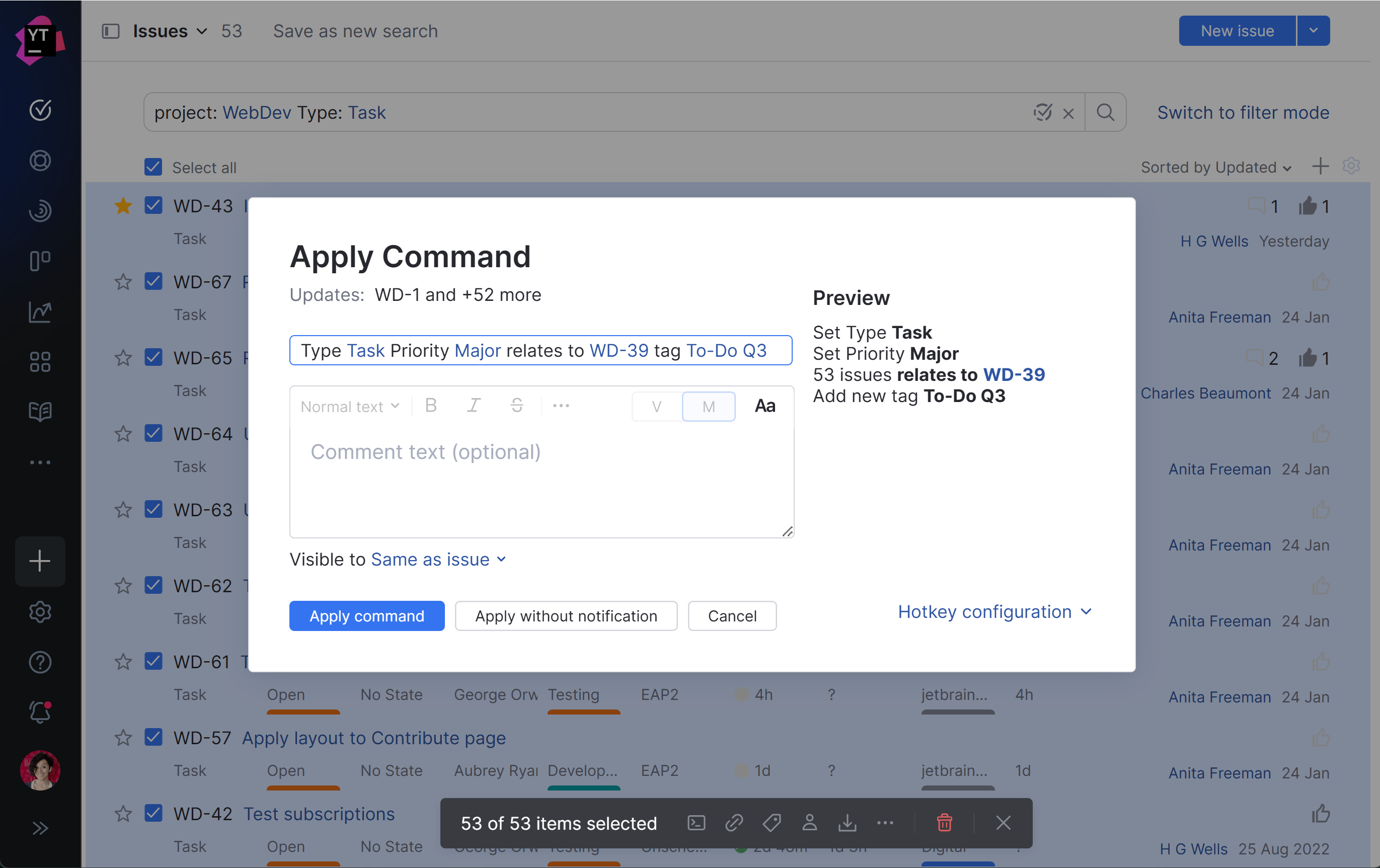 The Apply Command dialog with multiple updates to apply in a single operation. The Apply Command dialog with multiple updates to apply in a single operation.