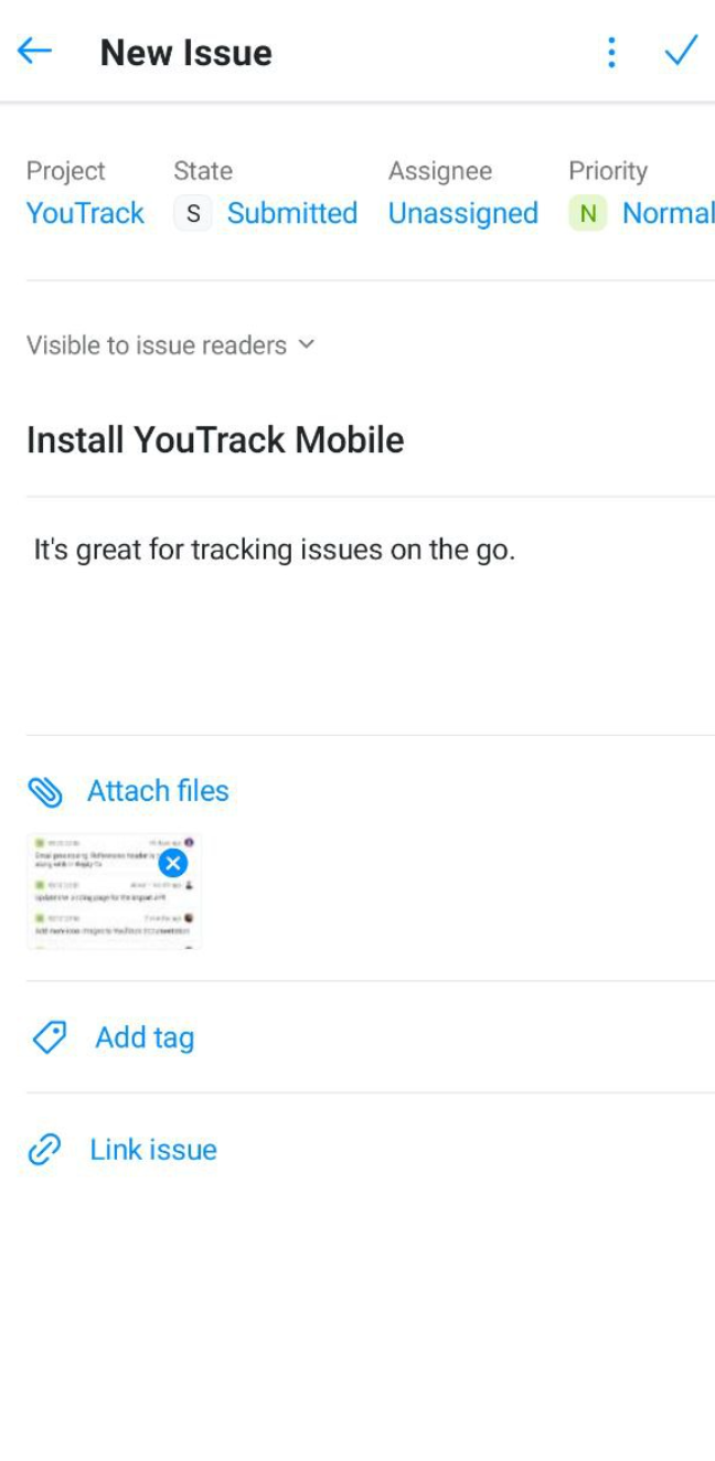 New issue in YouTrack Mobile. New issue in YouTrack Mobile.