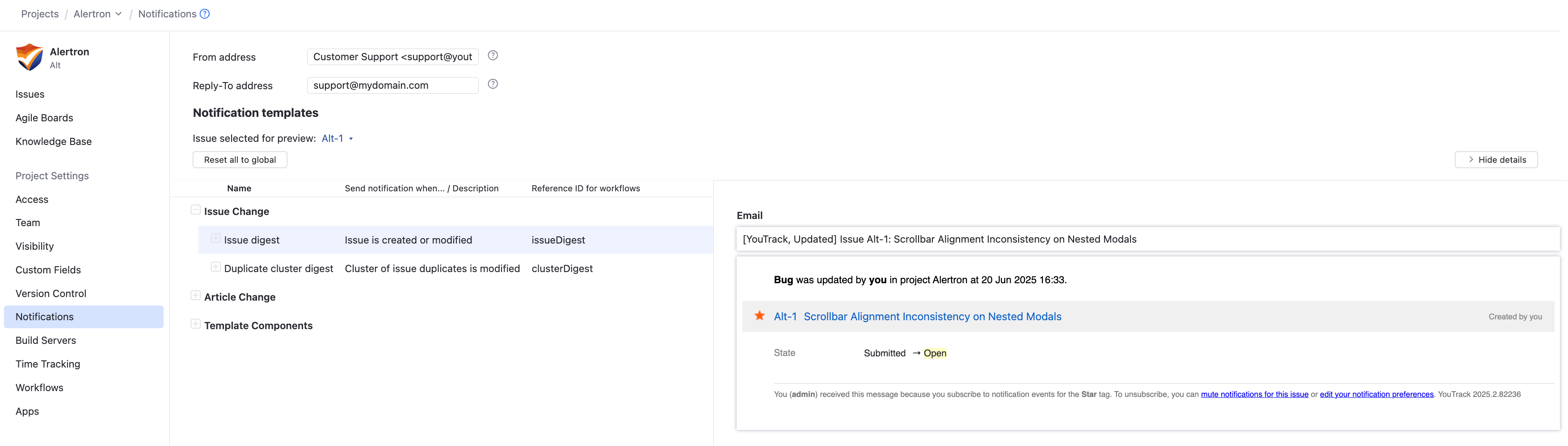 Notification templates per project Notification templates per project