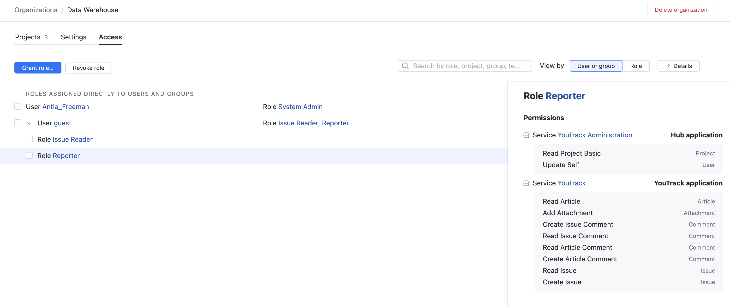 Access tab for an organization. Access tab for an organization.