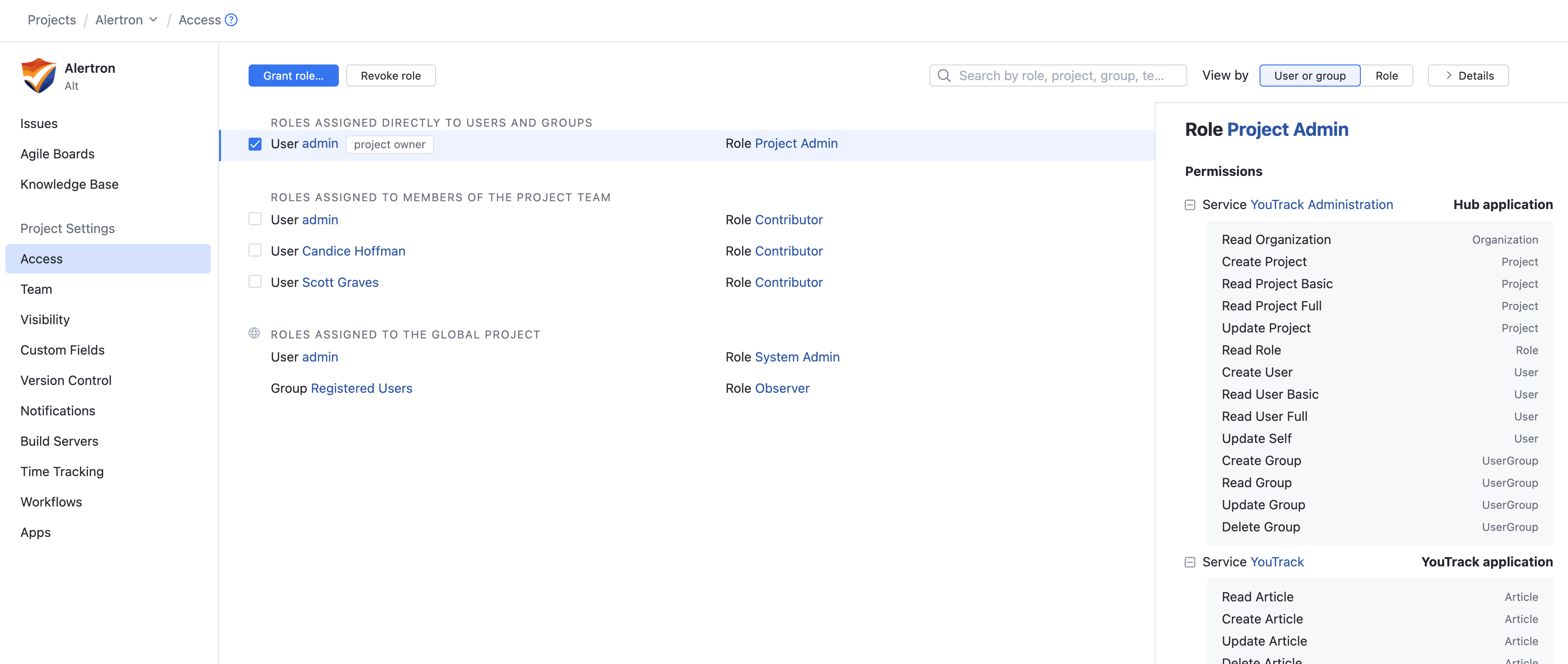 ユーザーまたはグループによるプロジェクトアクセス Project access by user or group