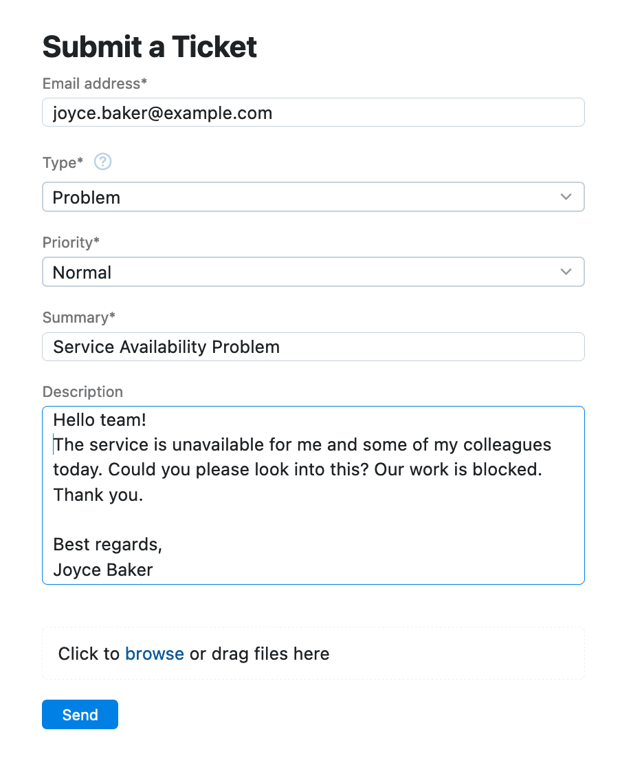 An online form to submit a ticket An online form to submit a ticket
