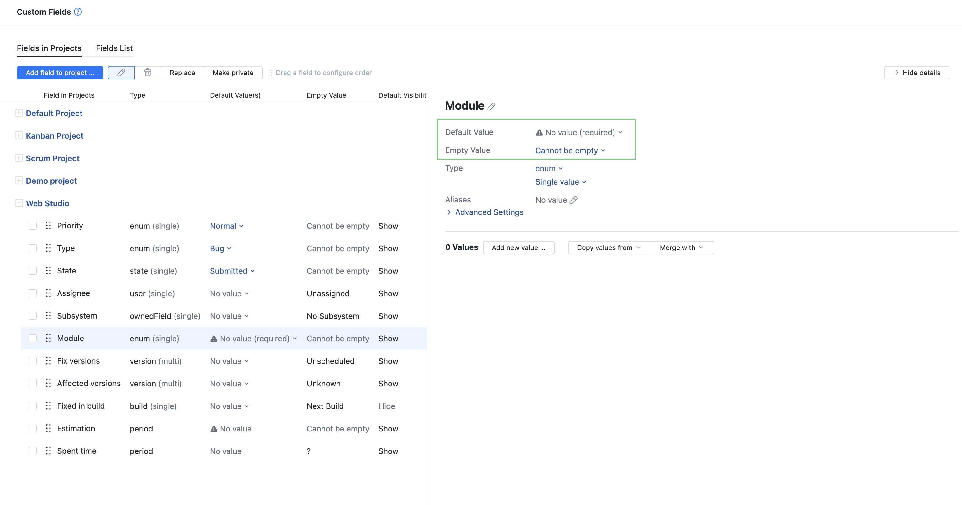 Required field enumerated type administration Required field enumerated type administration