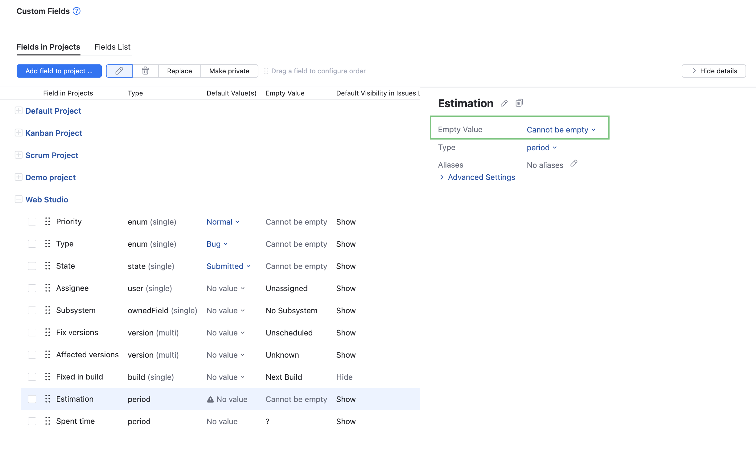 Required field simple type administration Required field simple type administration