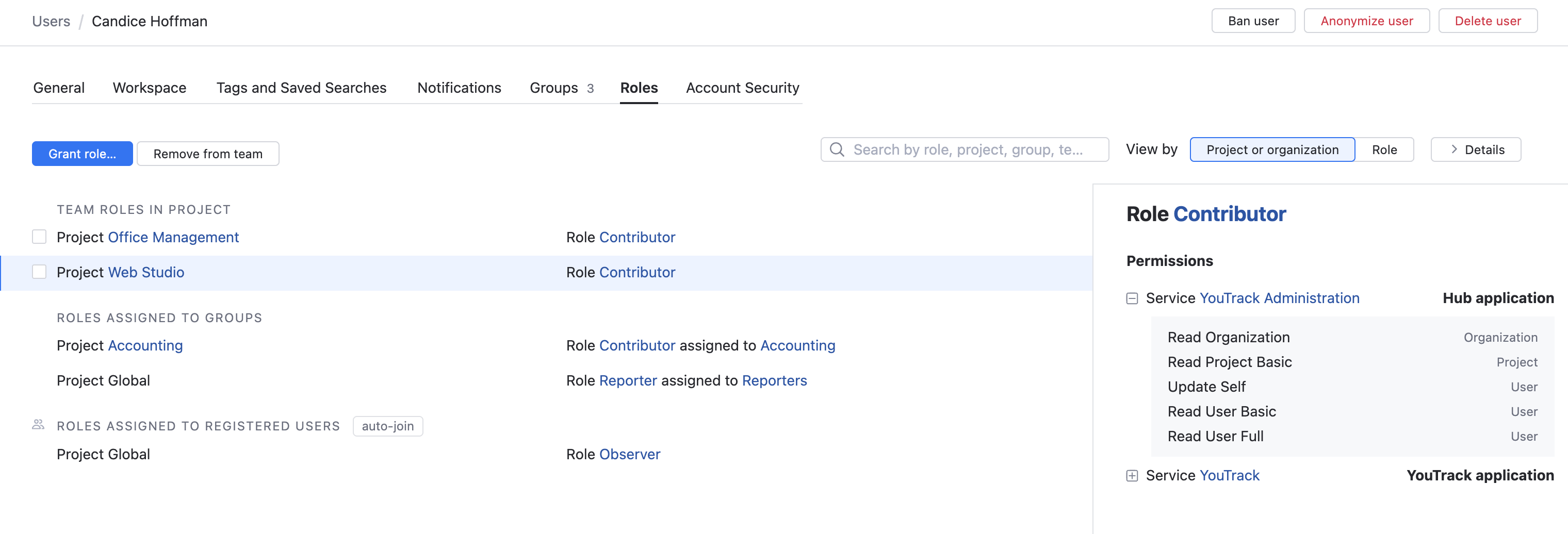 Roles tab user Roles tab user