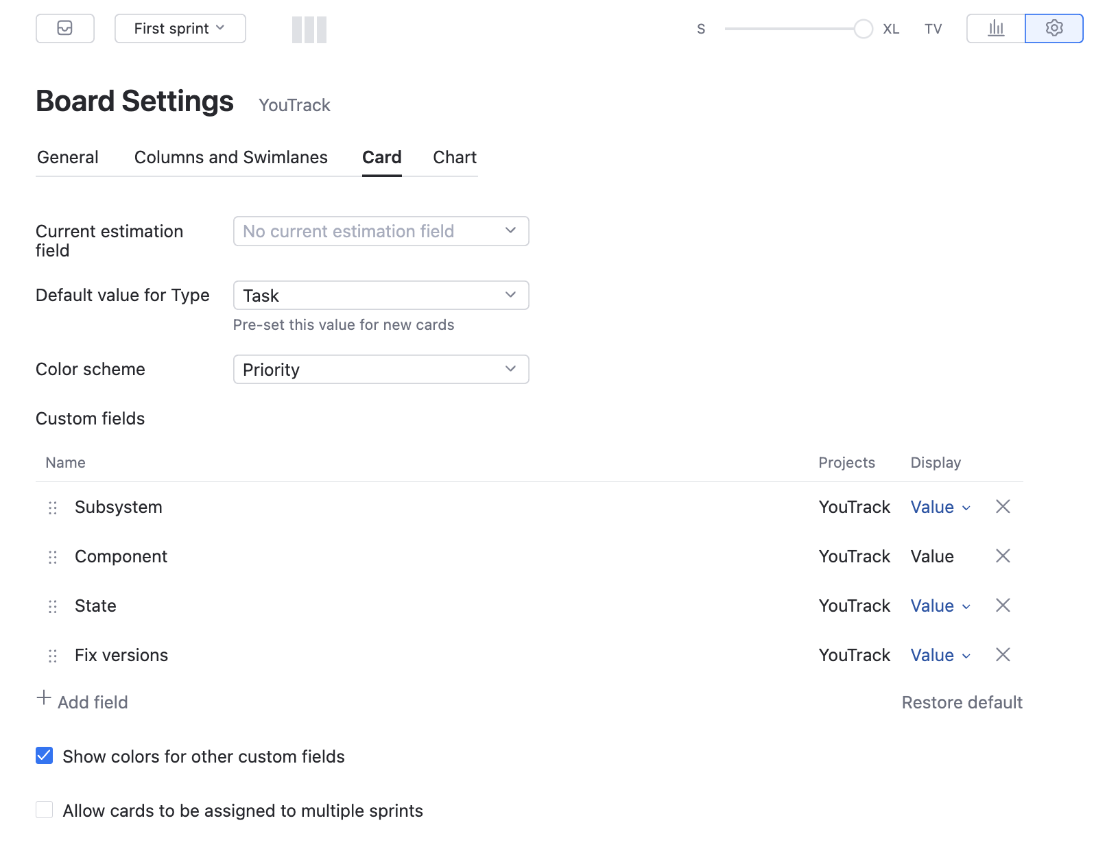 Scrum card settings Scrum card settings