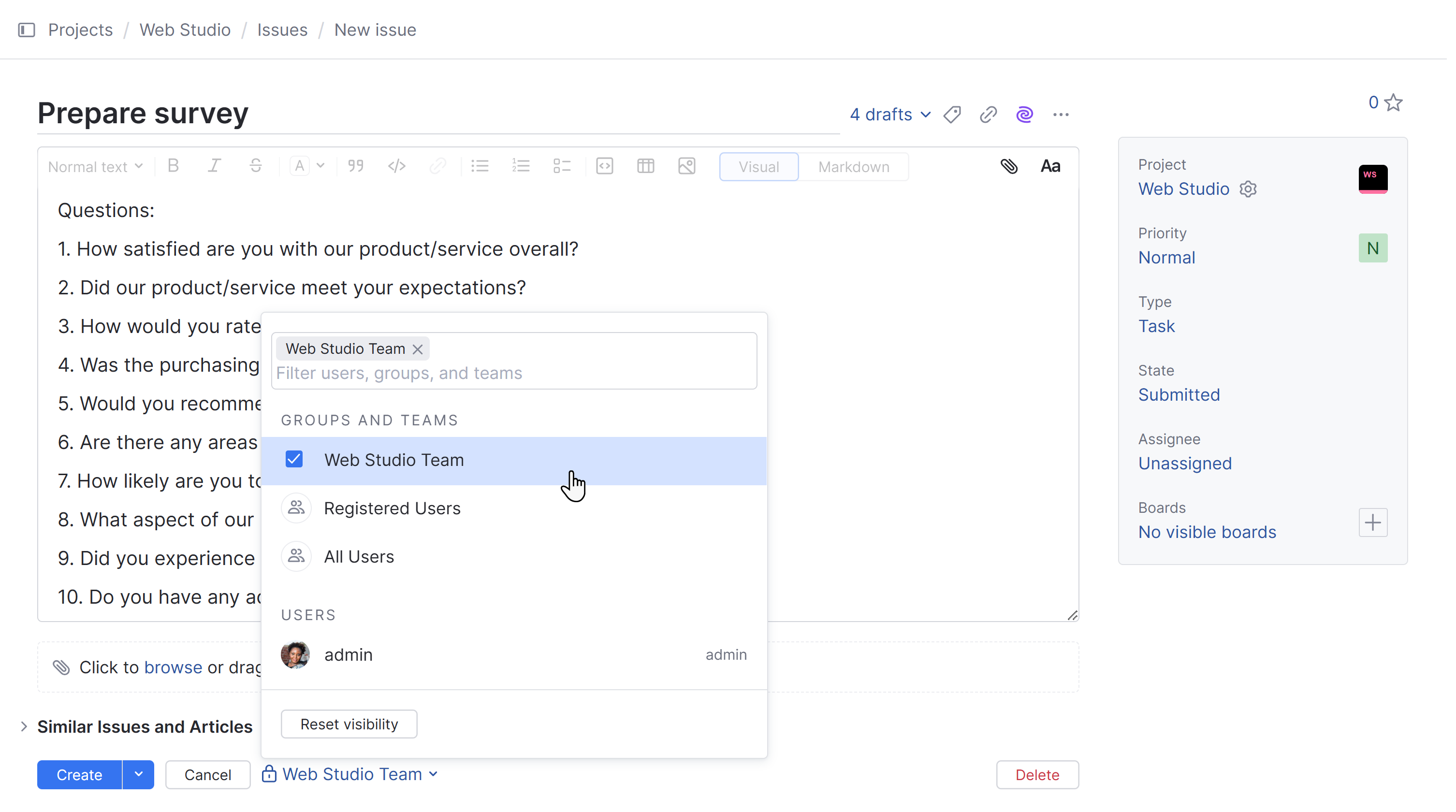 Set visibility new issue Set visibility new issue