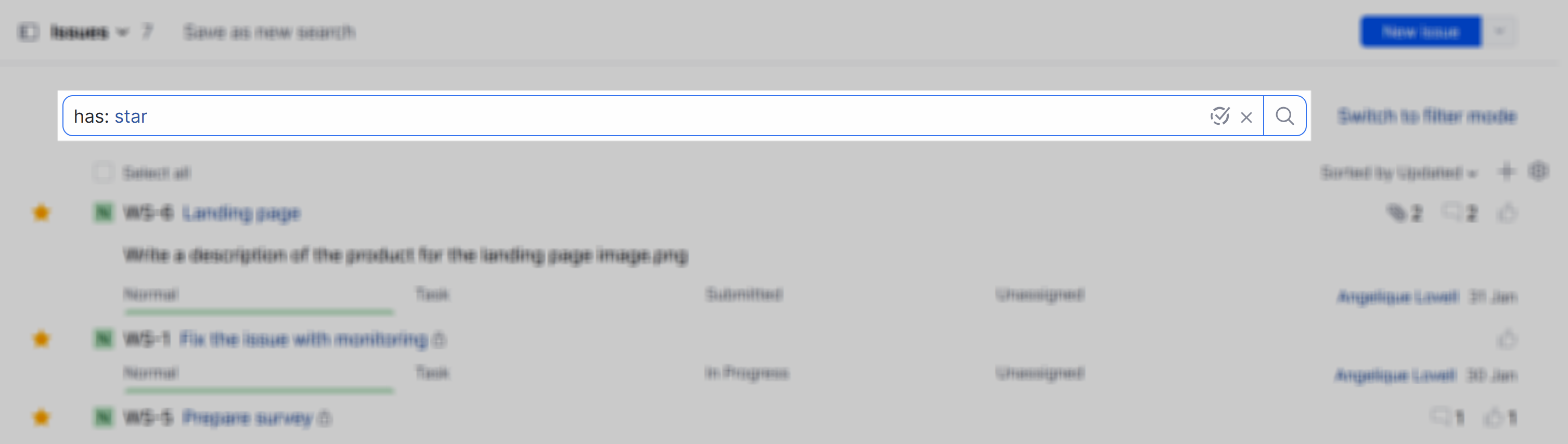 Star tag on the Issues list. Star tag on the Issues list.