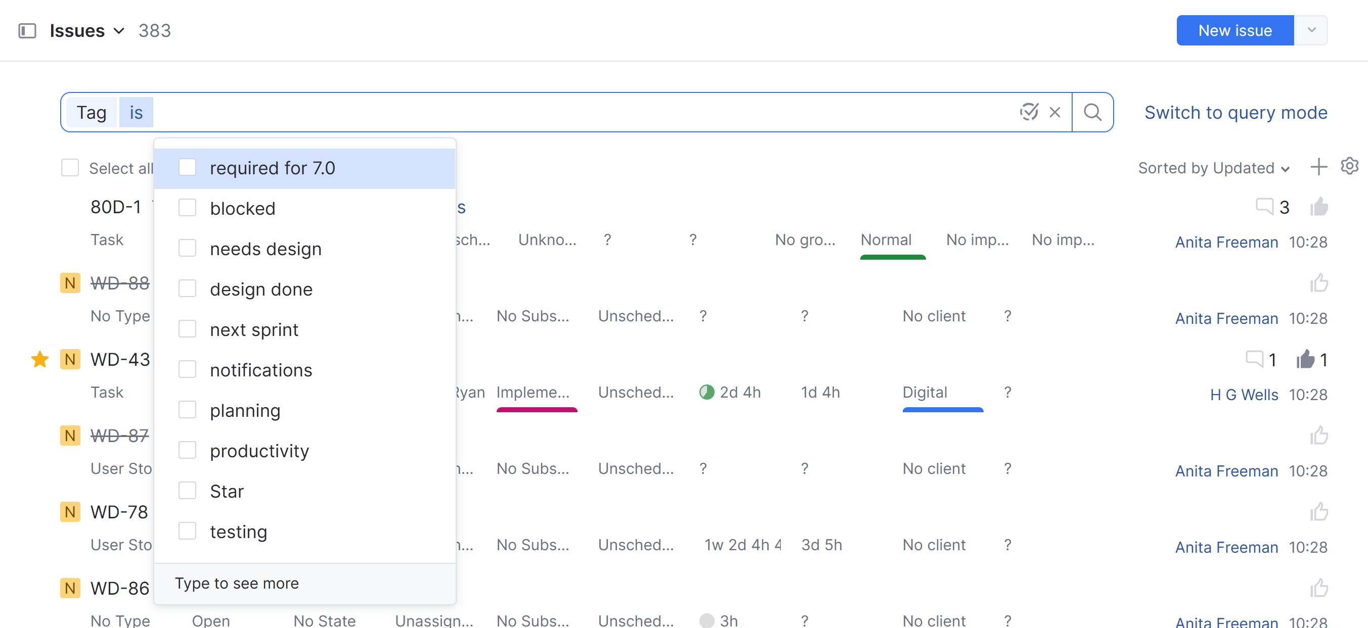 Finding issues by tag in filter mode. Finding issues by tag in filter mode.