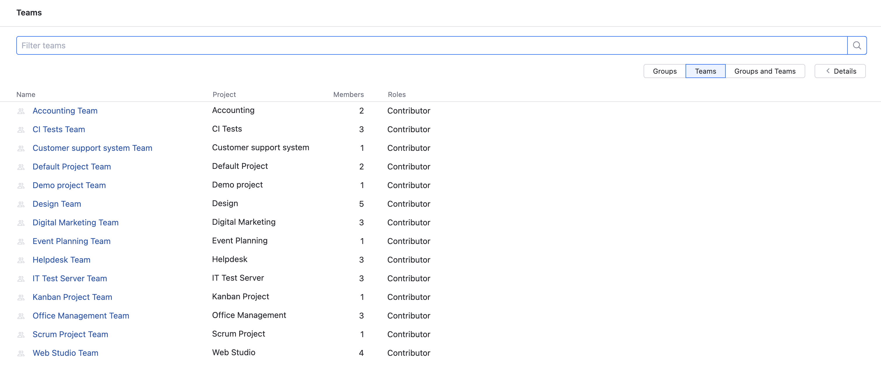 Teams tab groups page Teams tab groups page