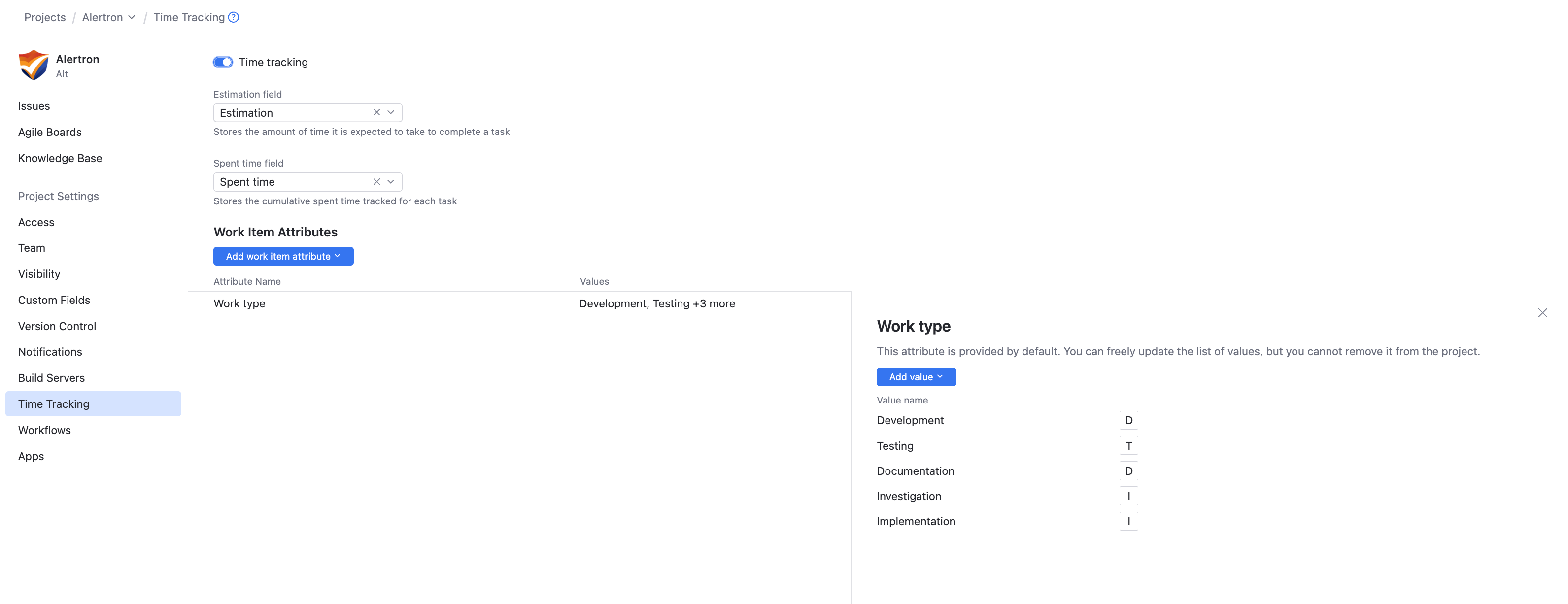 Options for managing the list of work item attributes in a project. Options for managing the list of work item attributes in a project.