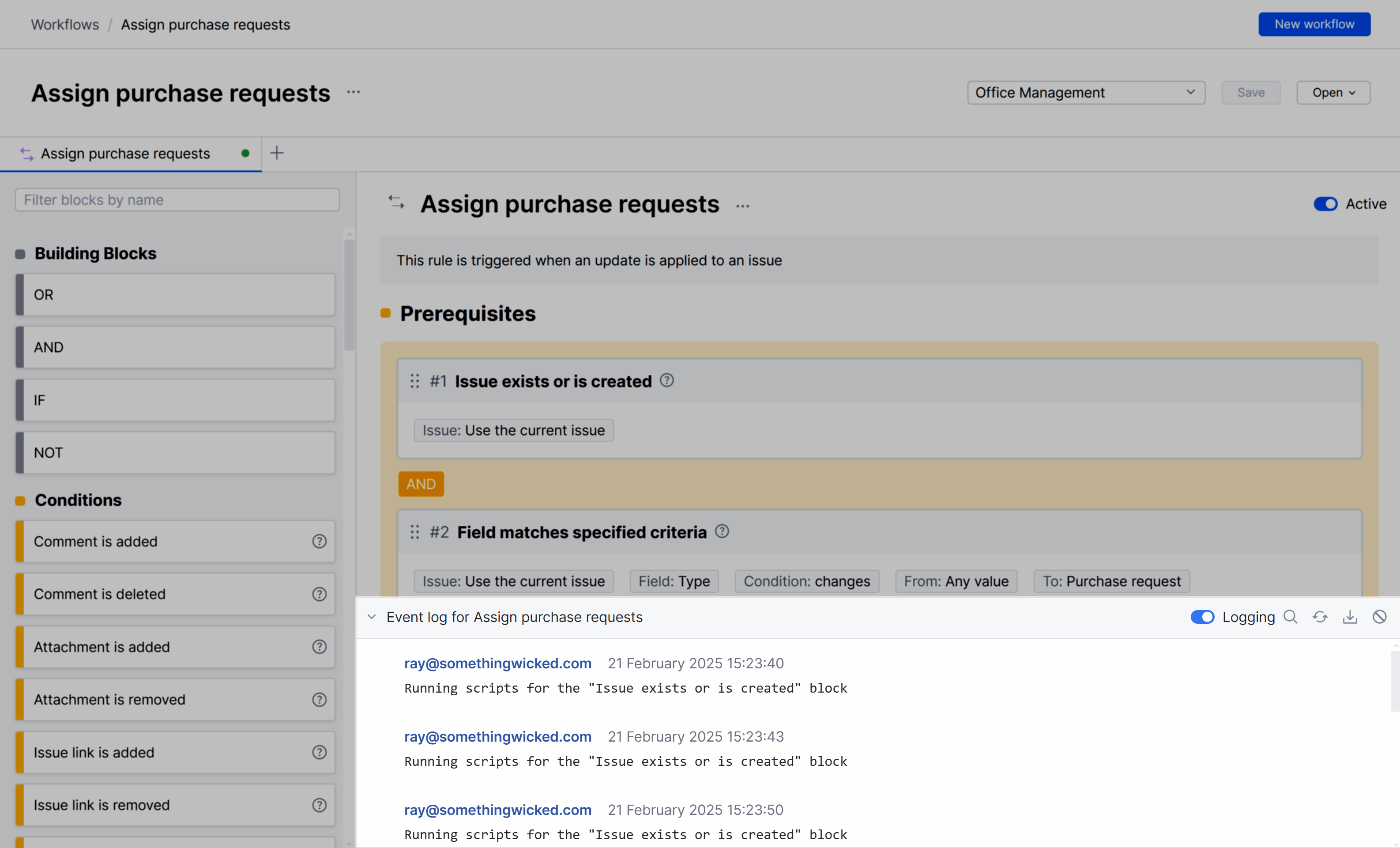 Event log in the workflow constructor. Event log in the workflow constructor.
