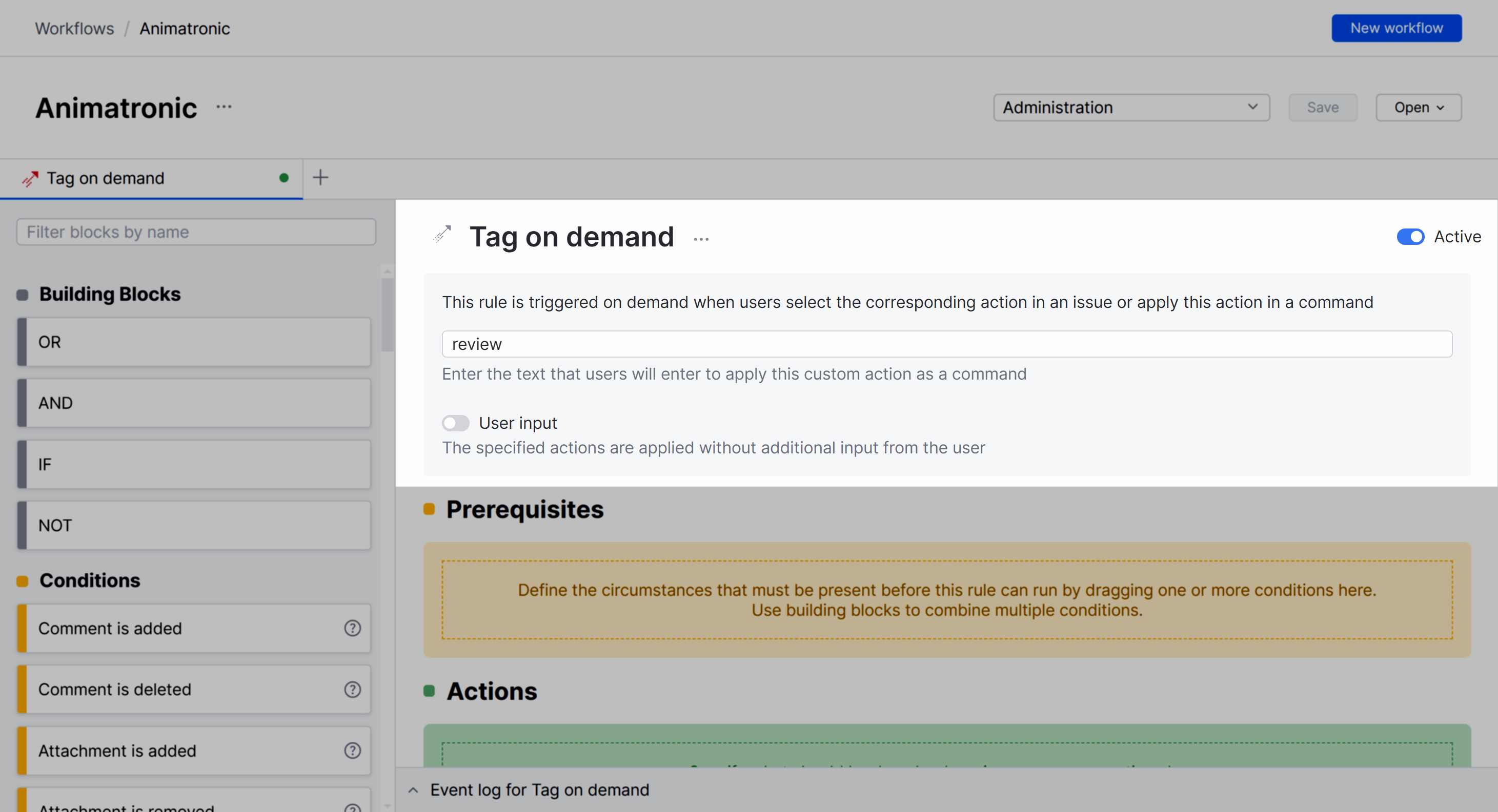 The header for a rule in the workflow constructor. The header for a rule in the workflow constructor.