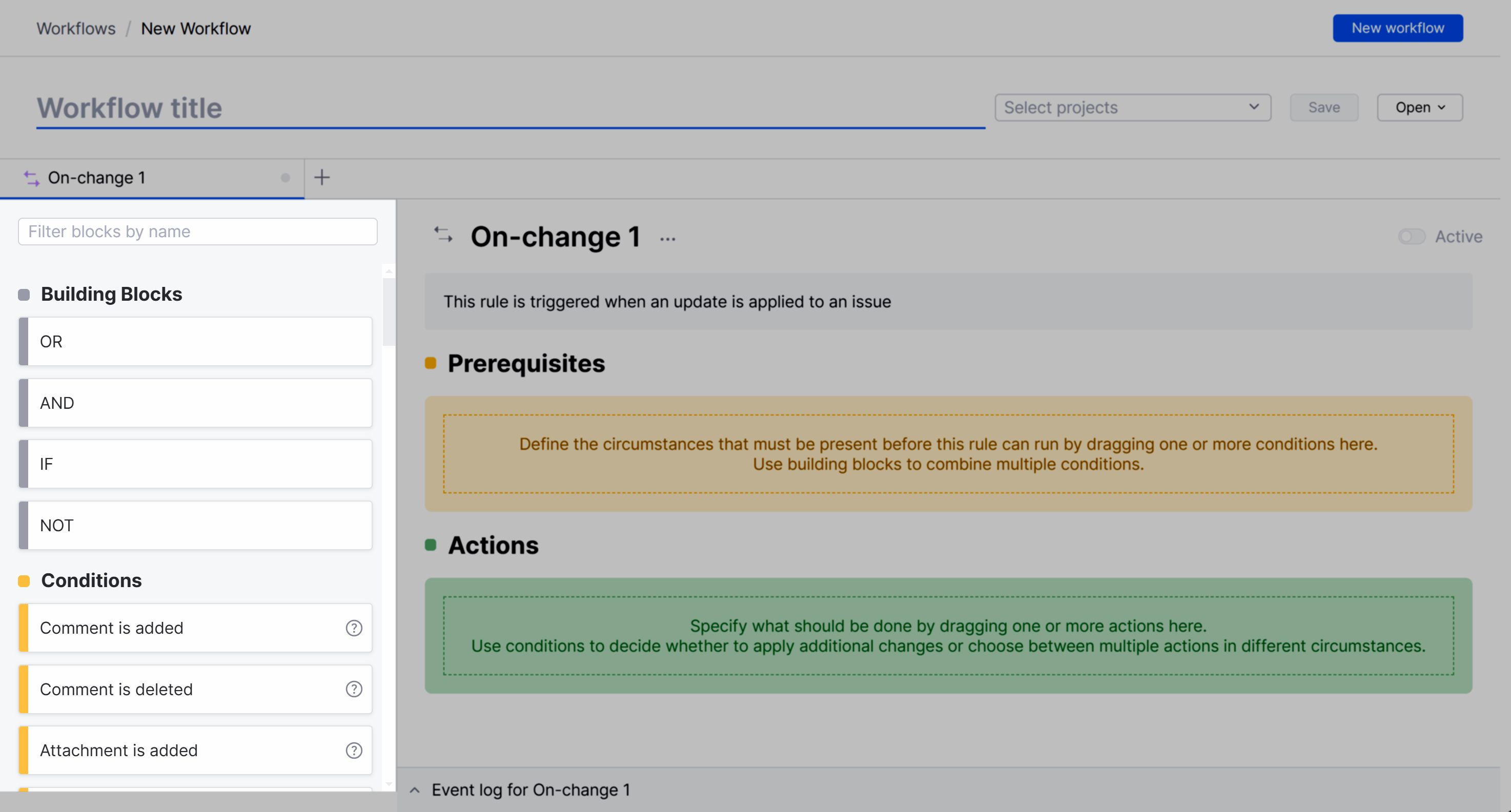 The sidebar for the workflow constructor. The sidebar for the workflow constructor.