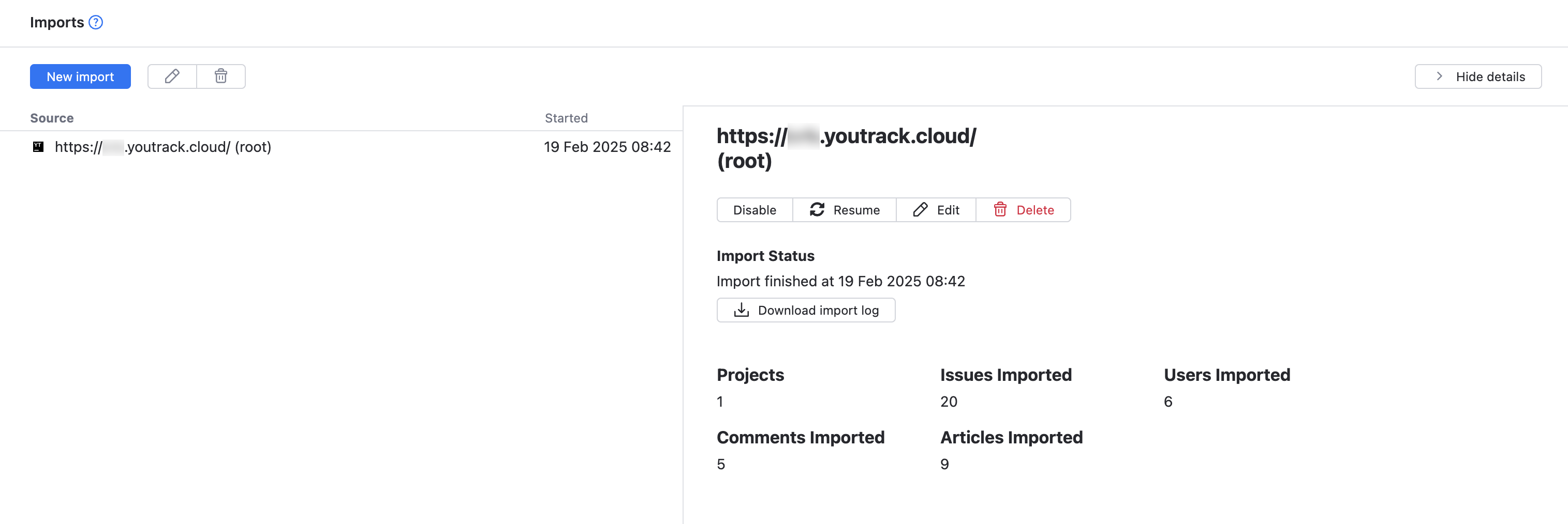 Import results Import results