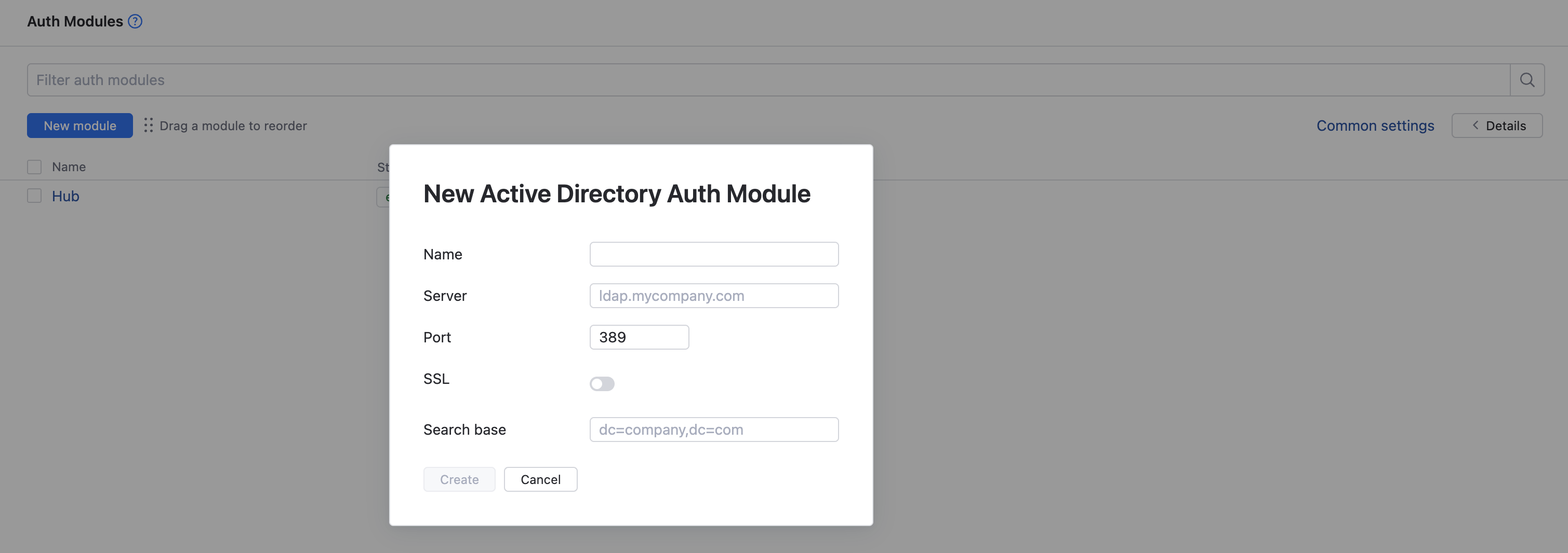 Active directory auth module dialog Active directory auth module dialog