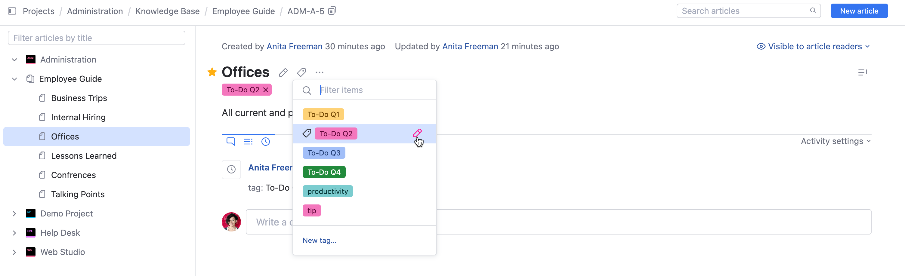 Option to edit a tag in the list. Option to edit a tag in the list.