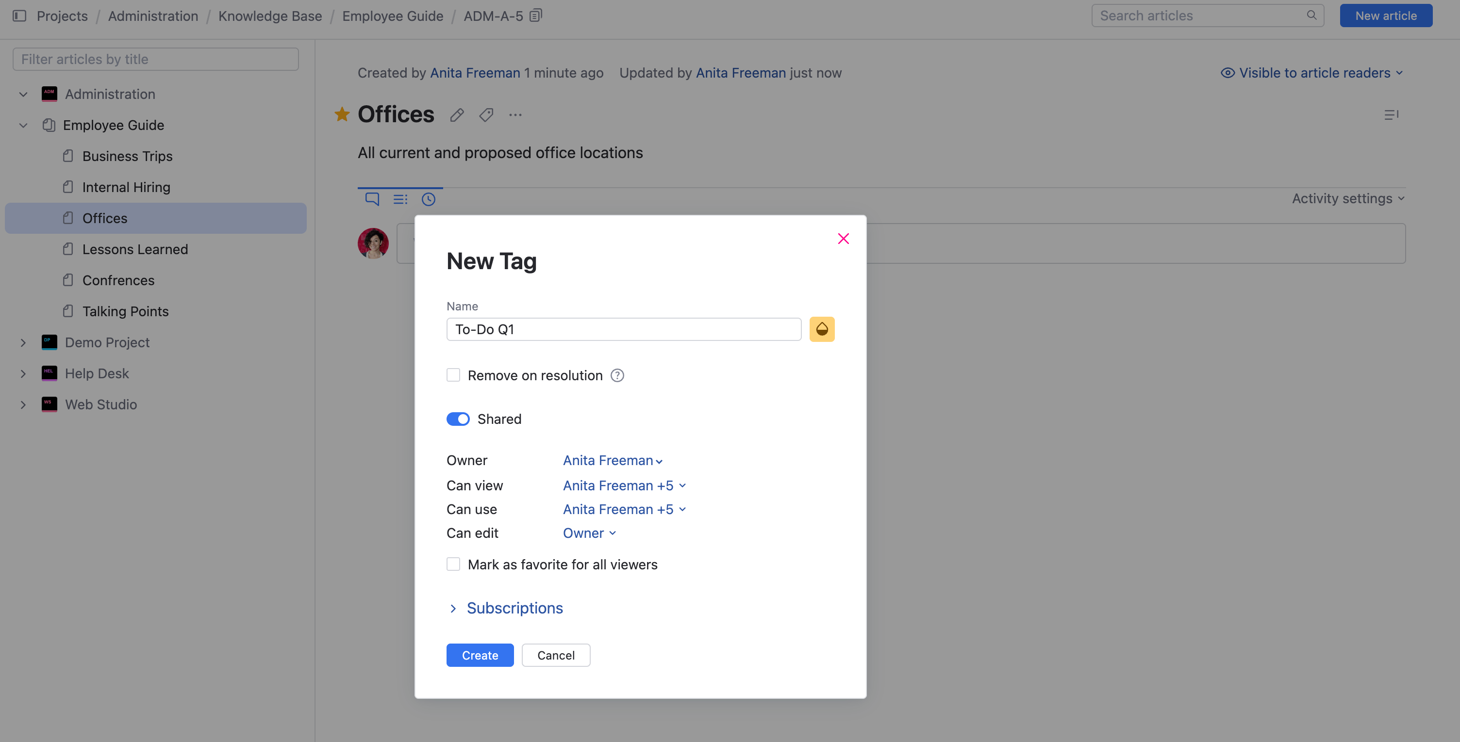 The New Tag dialog. The New Tag dialog.