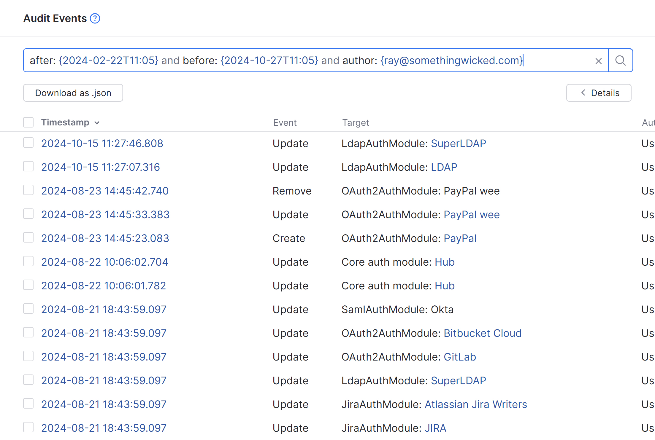 Audit event filter using commands and operators Audit event filter using commands and operators