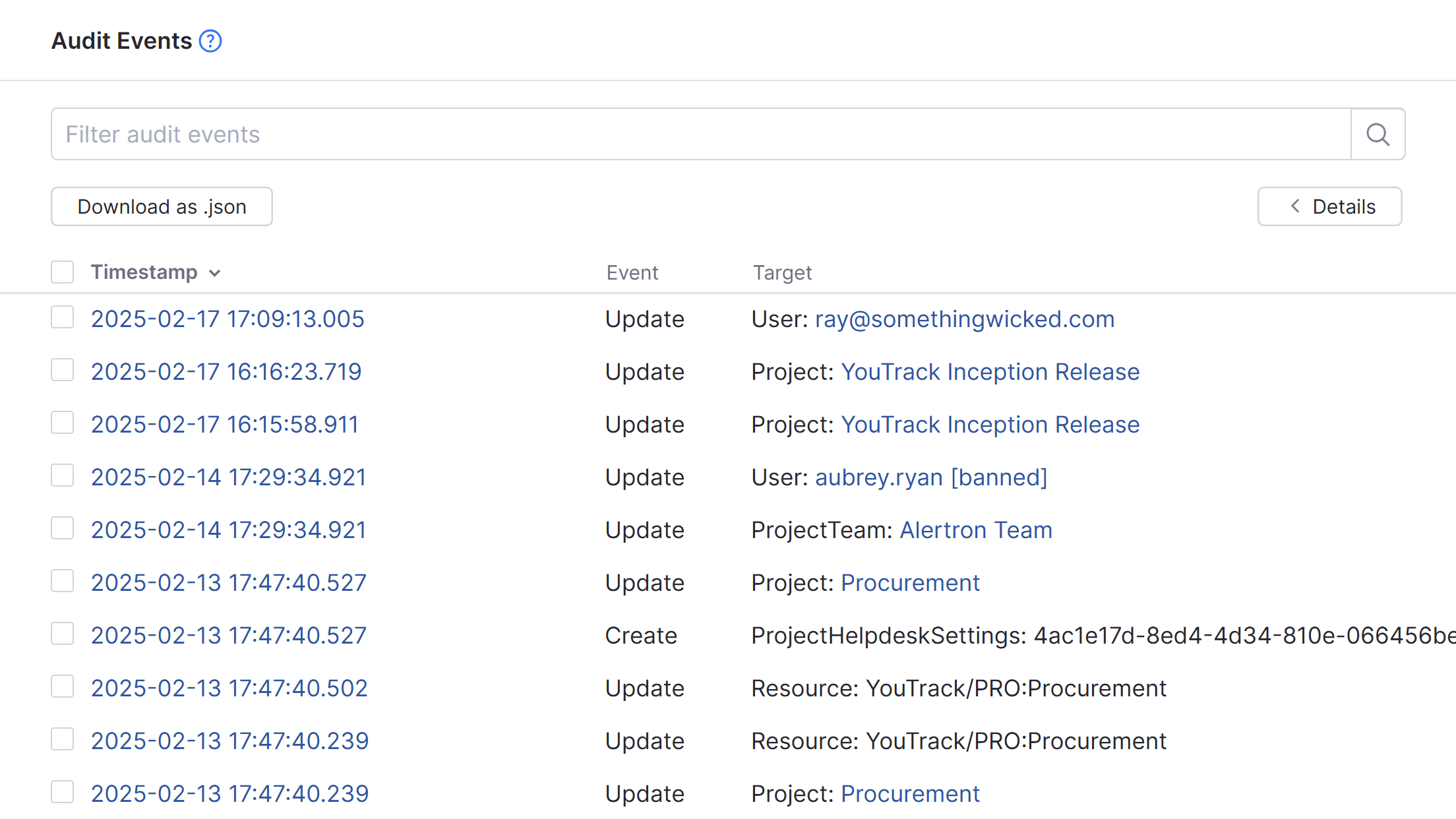 Audit events Audit events
