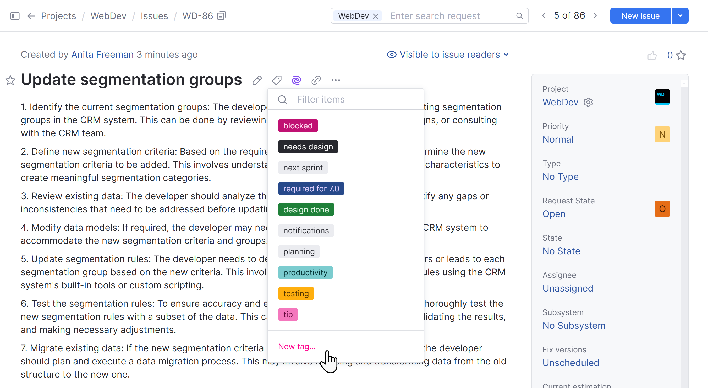 Option to add tag in the single issue view. Option to add tag in the single issue view.