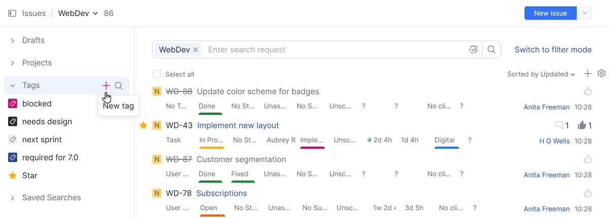 Option to add tag from the sidebar in the Issues list. Option to add tag from the sidebar in the Issues list.