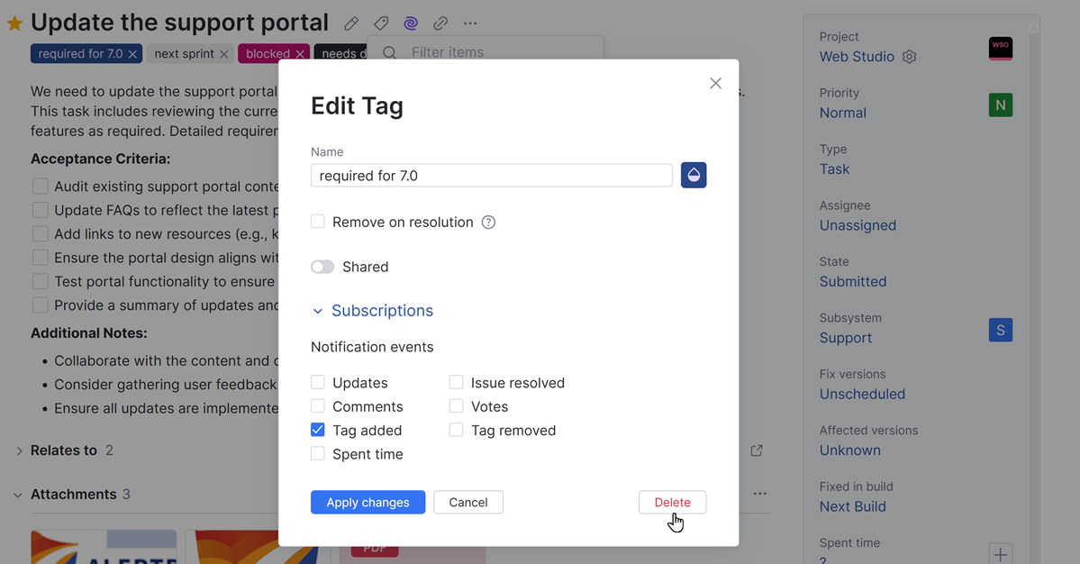 The Edit Tag dialog. The Edit Tag dialog.