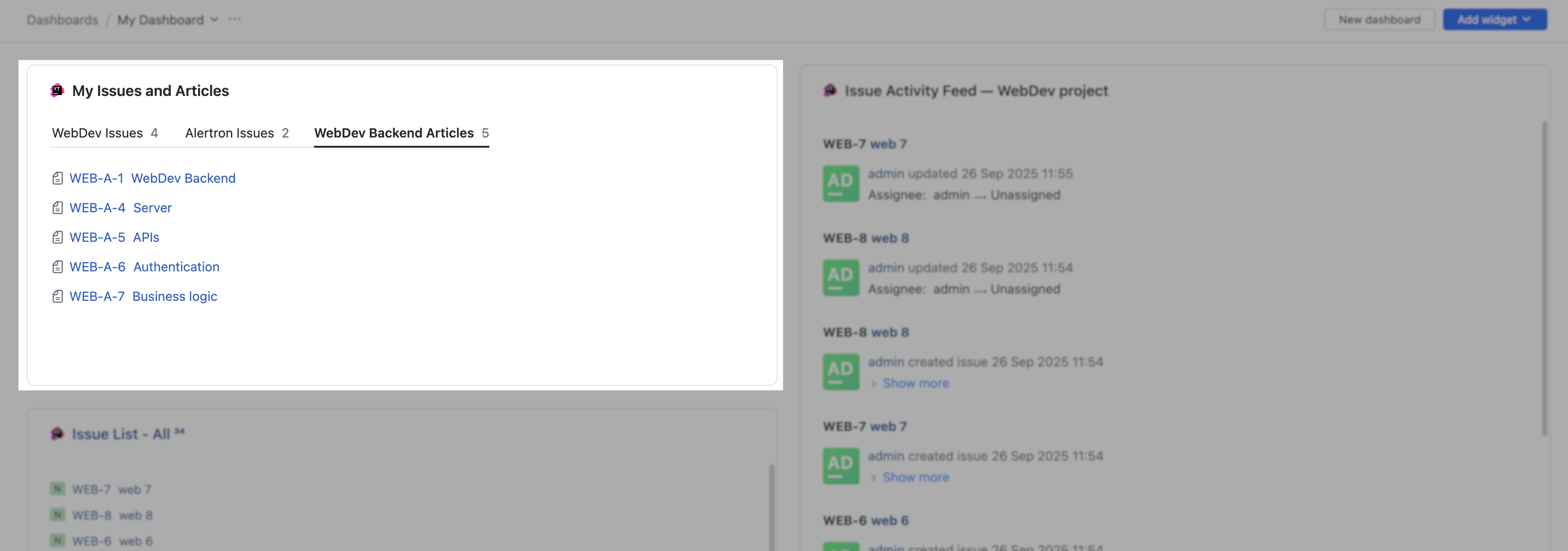 Document List widget example Document List widget example