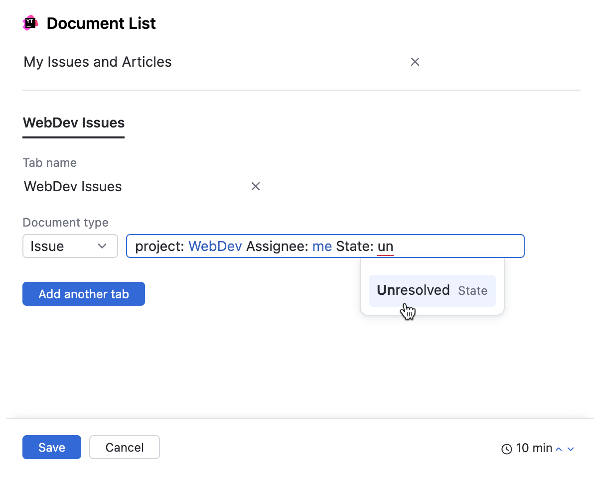 Document List widget settings Document List widget settings