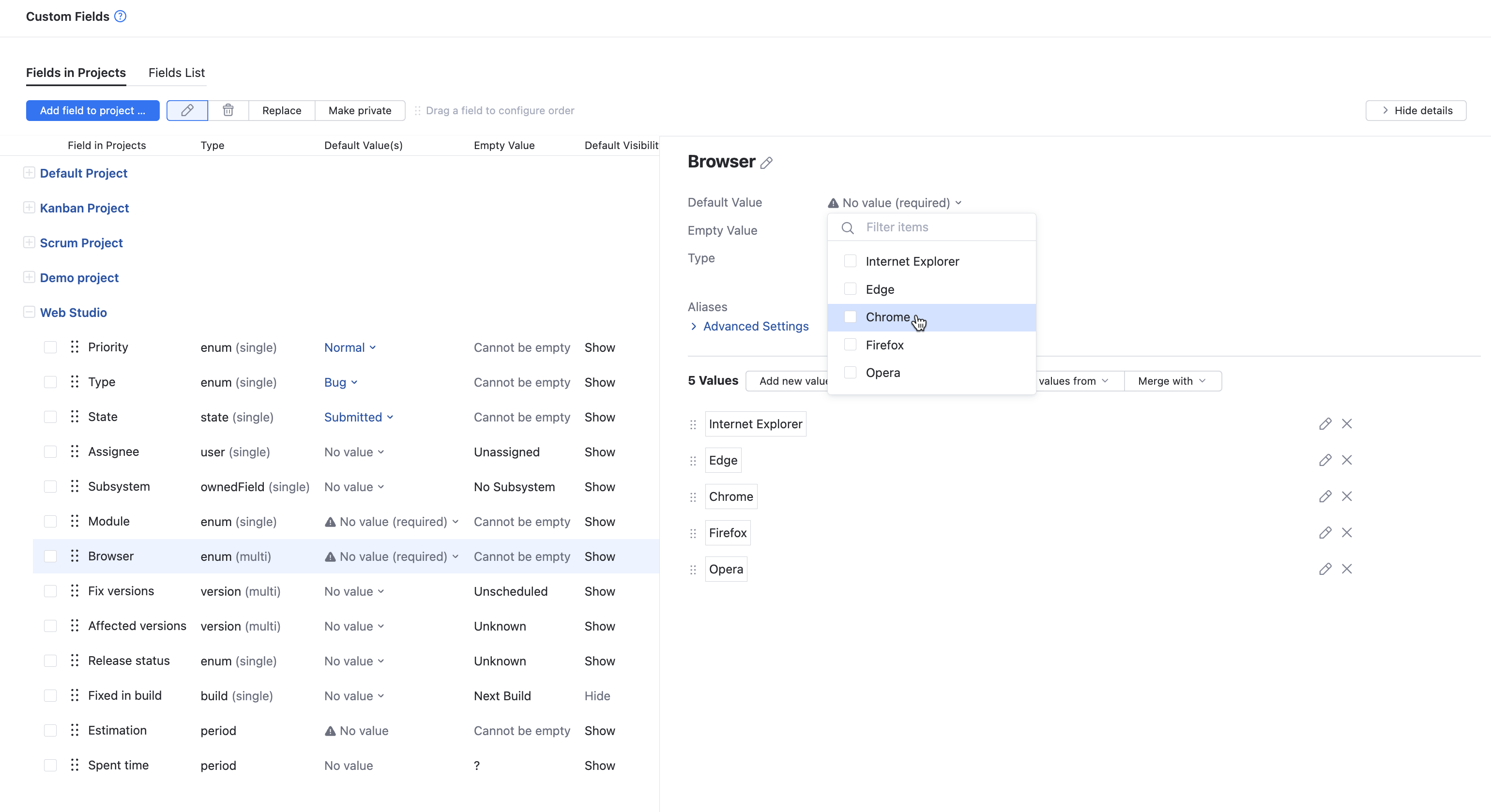 edit custom field default settings edit custom field default settings