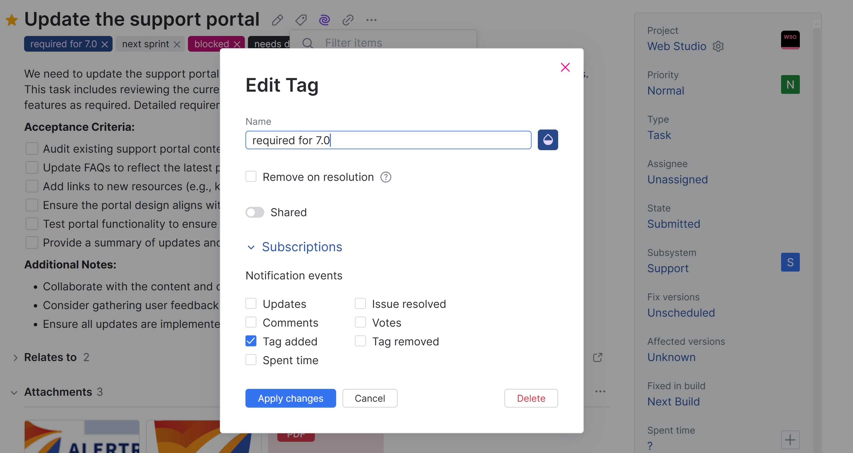 Edit Tag dialog Edit Tag dialog