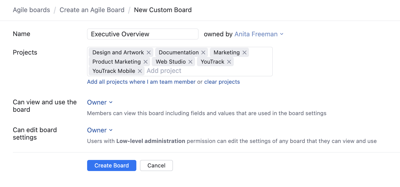 Executive new board settings Executive new board settings