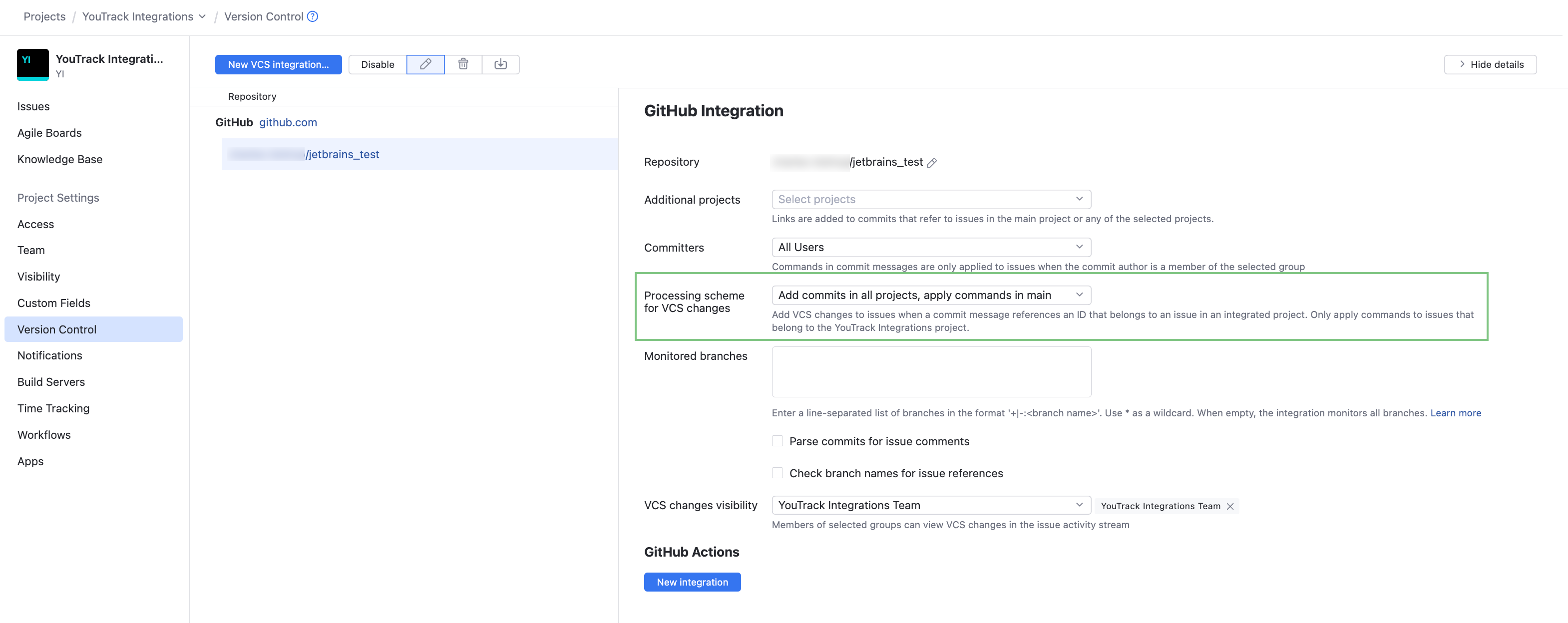 Settings for a VCS integration with GitHub. Settings for a VCS integration with GitHub.