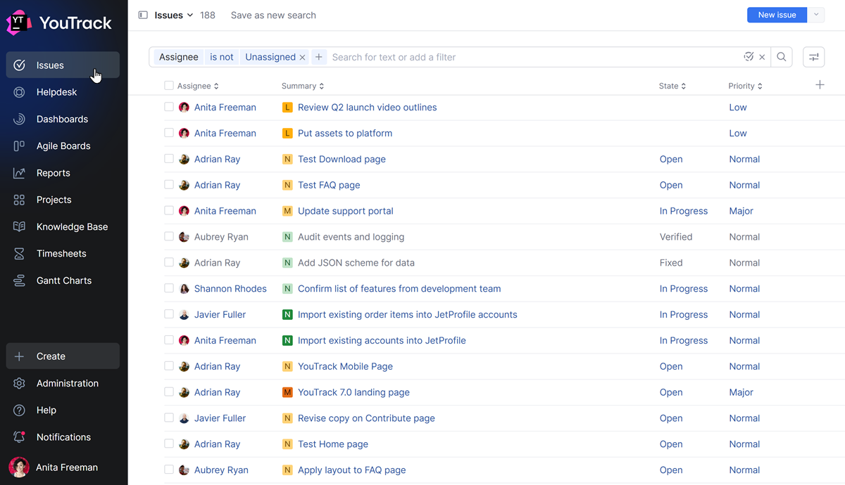 Issues menu in Issues list Issues menu in Issues list