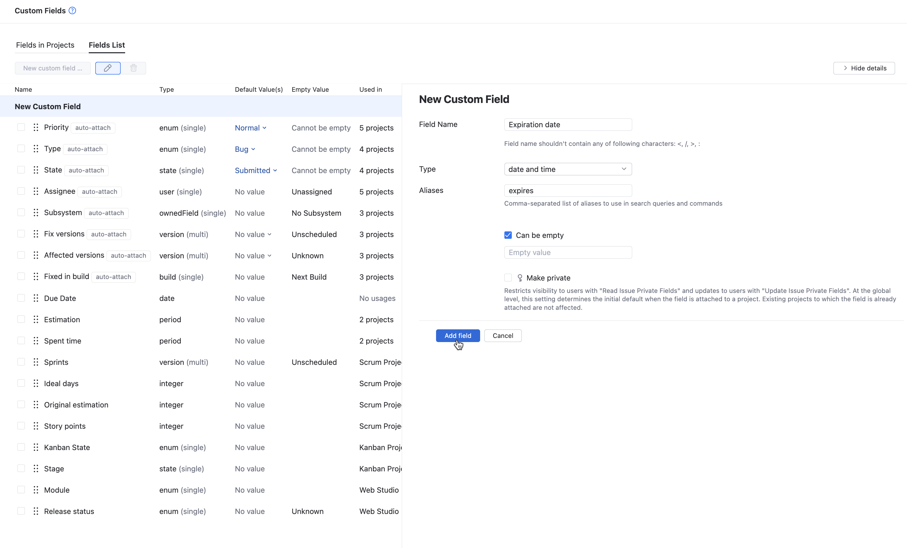 new custom field with simple type new custom field with simple type