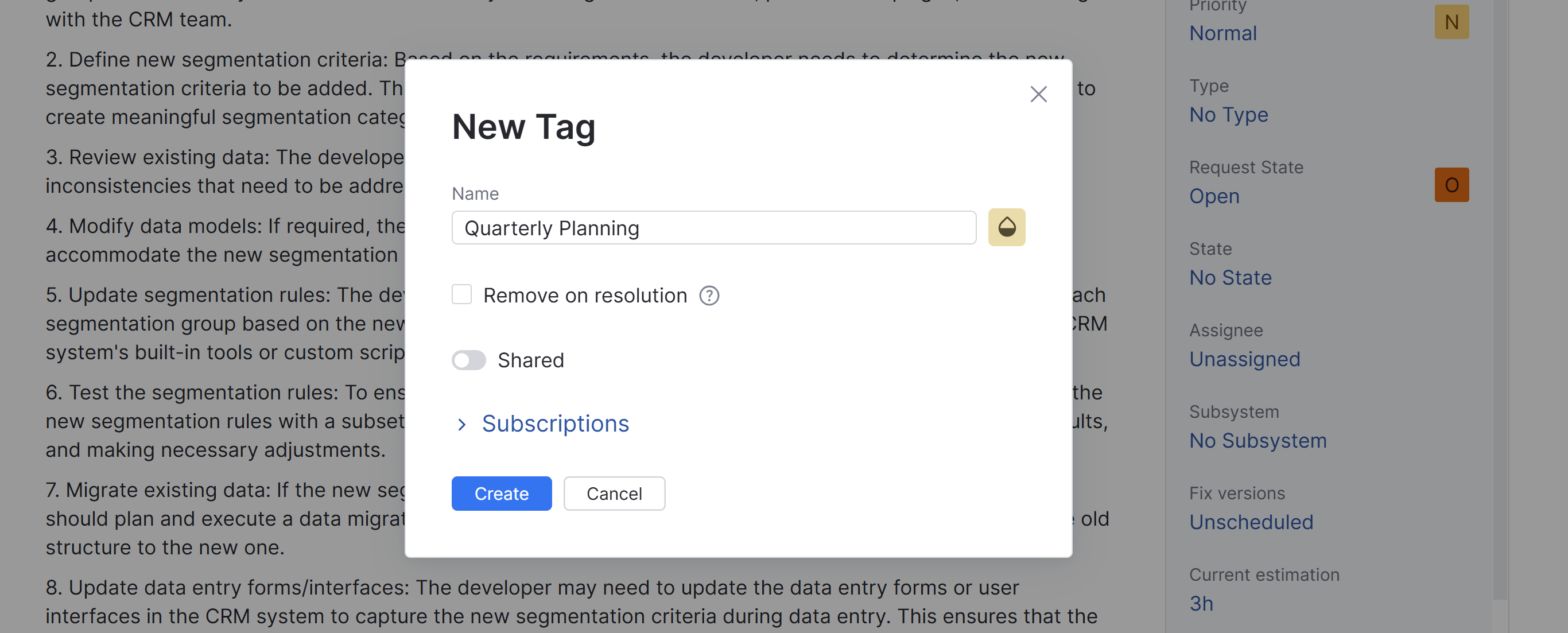 The New Tag dialog The New Tag dialog
