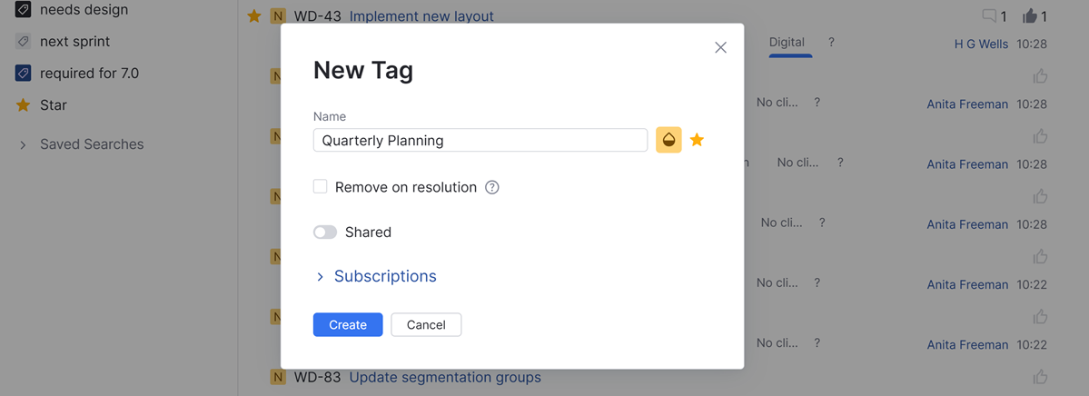 The New Tag dialog The New Tag dialog