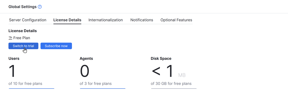Option to activate trial. Option to activate trial.