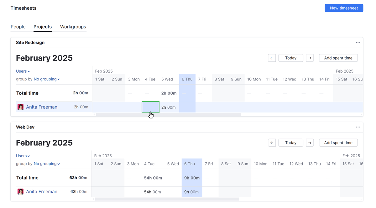 Options for adding spent time in a specific project. Options for adding spent time in a specific project.